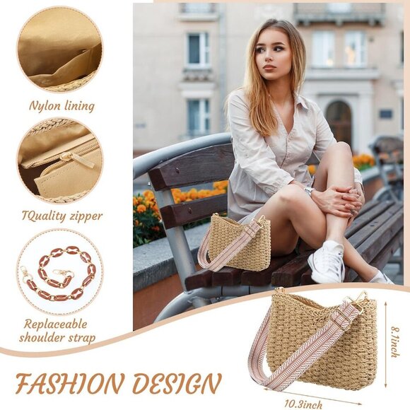 Straw Clutch Purse for Women Rattan Earrings Set Summer Beach Straw Bag Boho Han - Picture 2 of 6